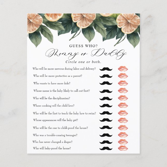 Citrus Greenery | Baby Showspiel | Mommy Daddy (Vorderseite)