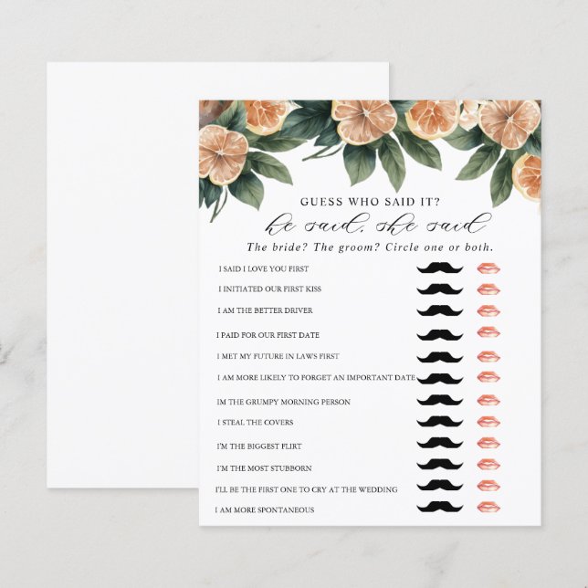 Citrus Greenery | Brautparty Game (Vorne/Hinten)