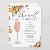 Citrus Greenery Brunch und Bubbly Brautparty Einladung (Vorne/Hinten)