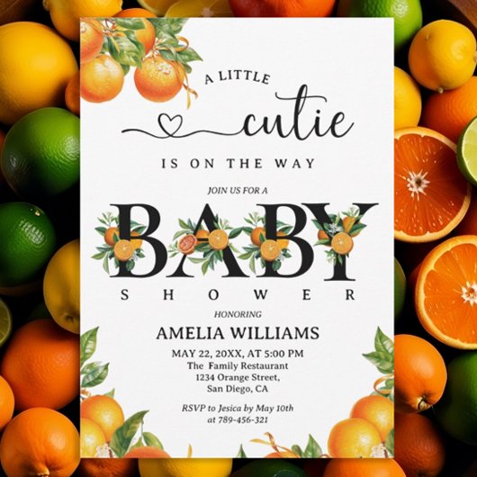 Citrus Greenery Elegant Orange Baby Shower Einladung