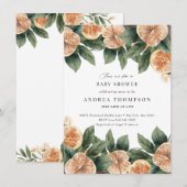 Citrus Greenery | Pink Floral Baby Dusche Einladung (Vorne/Hinten)