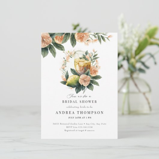 Citrus Greenery | Rosa Brautparty Einladung (Stehend Vorderseite)