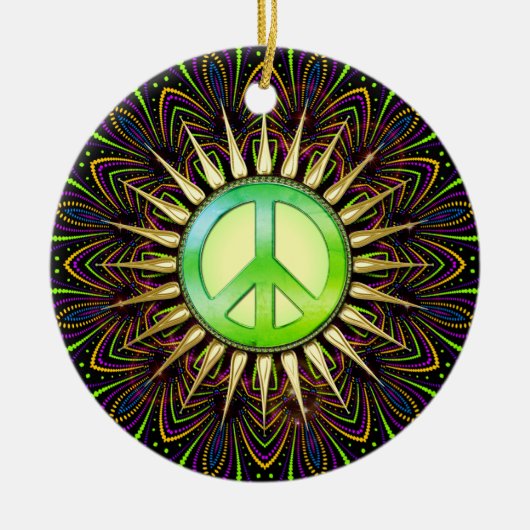Citrus Groove Peace Sign Psychedelic Mandala Keramik Ornament (Vorne)