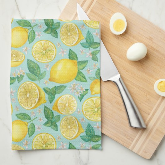 Citrus Grove Tile - Wasserfarbe Zitronen Botanisch Geschirrtuch (Viertel Falte)