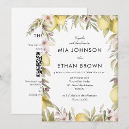 CITRUS GRÜNE ZITRONEN BLUMEN QR HOCHZEITSEINLADUNG EINLADUNG
