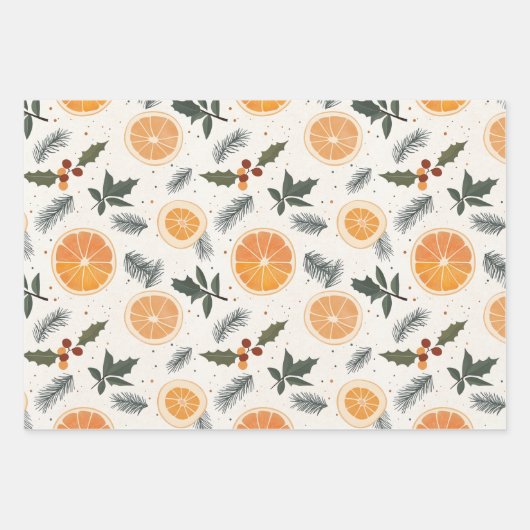 Citrus, Holly and Pine Needles Gemütliche Weihnach Geschenkpapier Set (Vorderseite 3)