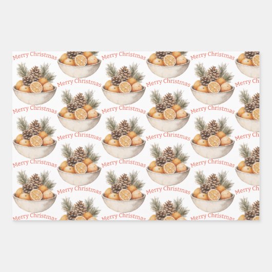 Citrus, Holly and Pine Needles Gemütliche Weihnach Geschenkpapier Set (Vorderseite 2)