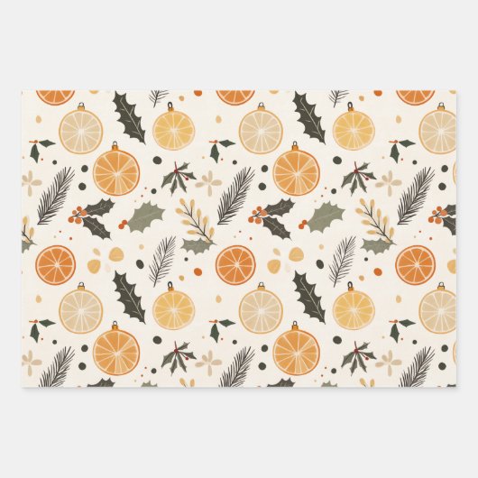 Citrus, Holly and Pine Needles Gemütliche Weihnach Geschenkpapier Set (Vorderseite)