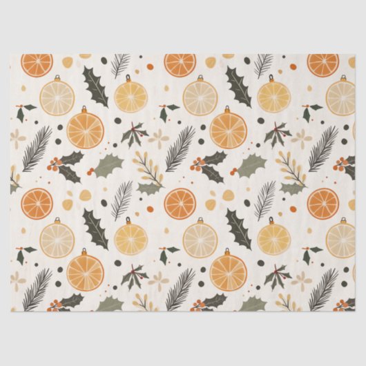 Citrus, Holly and Pine Needles Gemütliche Weihnach Seidenpapier (Vorderseite)