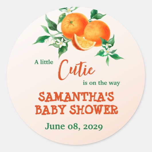 Citrus Kleine Süsse auf dem Weg Orangen Babydusche Runder Aufkleber (Vorderseite)