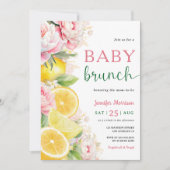 Citrus Lemon Baby Brunch Girl Pink Floral Einladung (Vorderseite)