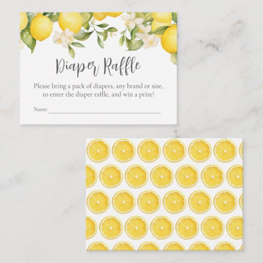 Citrus Lemon Baby Duwer Diaper Raffle Begleitkarte (Vorne/Hinten)