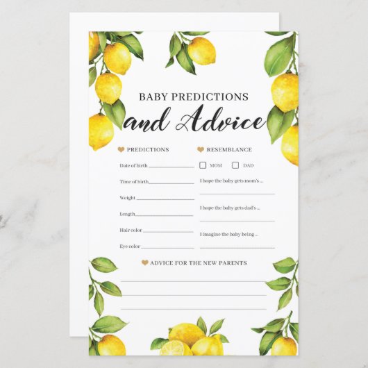 Citrus Lemon Baby Predictions and Advice Game (Vorne/Hinten)