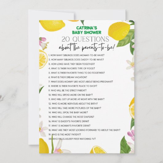 Citrus Lemon Baby Shower - Bearbeitbarer Name, 12x Einladung (Vorderseite)