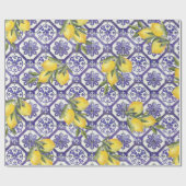 Citrus Lemon Blauer portugiesischer Tile Mittelmee Geschenkpapier (Flach)