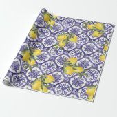 Citrus Lemon Blauer portugiesischer Tile Mittelmee Geschenkpapier (Ungerollt)