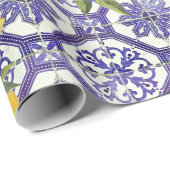 Citrus Lemon Blauer portugiesischer Tile Mittelmee Geschenkpapier (Rolleneckpunkt)