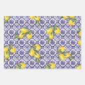 Citrus Lemon Blauer portugiesischer Tile Mittelmee Geschenkpapier Set (Vorderseite 3)