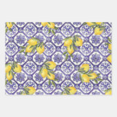 Citrus Lemon Blauer portugiesischer Tile Mittelmee Geschenkpapier Set (Vorderseite)