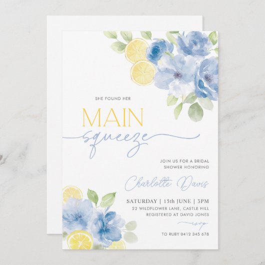 Citrus Lemon Blue Brautparty Einladung (Vorne/Hinten)