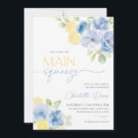 Citrus Lemon Blue Brautparty Einladung<br><div class="desc">Sie fand ihren Hauptquetsch! | Ein moderner Citrus Lemon mit Blauer Blume Brautdusche Einladung | Die perfekte Bridal-Dusche für Ihre mediterrane Themenveranstaltung.</div>