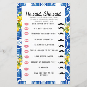 Citrus Lemon Blue Tile Brautparty Game