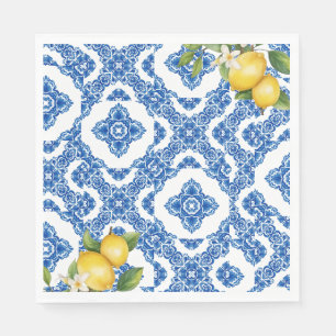 Citrus Lemon Blue Tile Bridal Paper Napkins Serviette