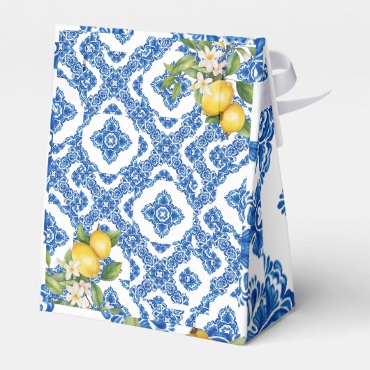 Citrus Lemon Blue Tile Favor Box Geschenkschachtel (Rückseite)