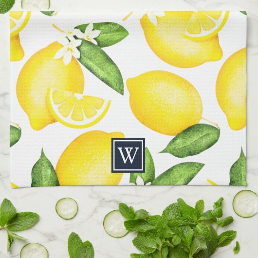 Citrus Lemon Botanical Monogram Geschirrtuch (Gefaltet)