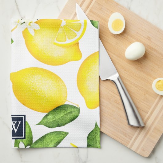 Citrus Lemon Botanical Monogram Geschirrtuch (Viertel Falte)