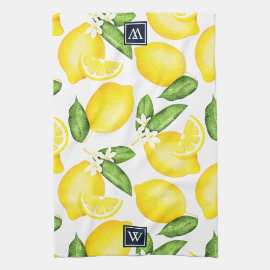 Citrus Lemon Botanical Monogram Geschirrtuch (Vertikal)
