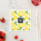 Citrus Lemon Botanical Navy Monogram Serviette (Beispiel)