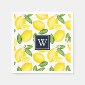 Citrus Lemon Botanical Navy Monogram Serviette (Vorderseite)
