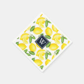 Citrus Lemon Botanical Navy Monogram Serviette (Ecke)