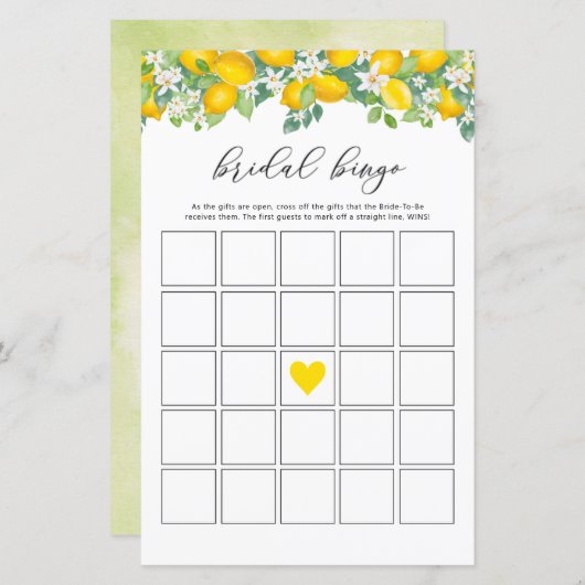 Citrus Lemon Brautparty Bingo Spielkarten (Vorne/Hinten)