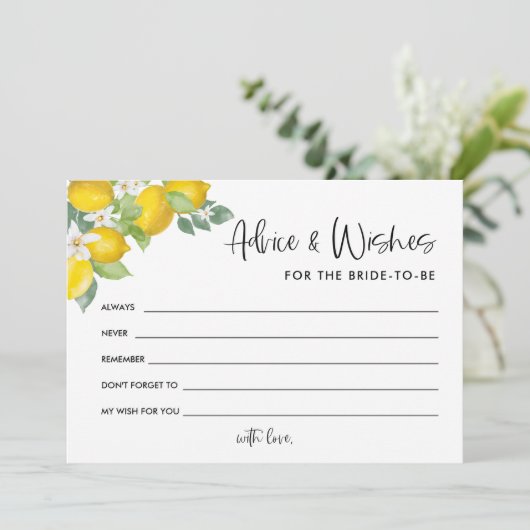 Citrus Lemon Brautparty Ratschläge und Wünsche Dankeskarte (Stehend Vorderseite)