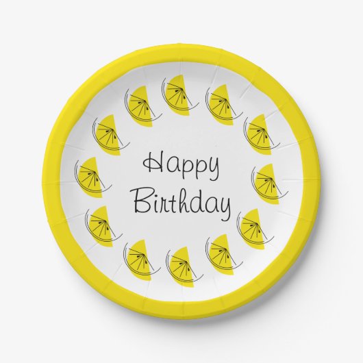 Citrus Lemon Circle Happy Birthday Pappteller (Vorderseite)