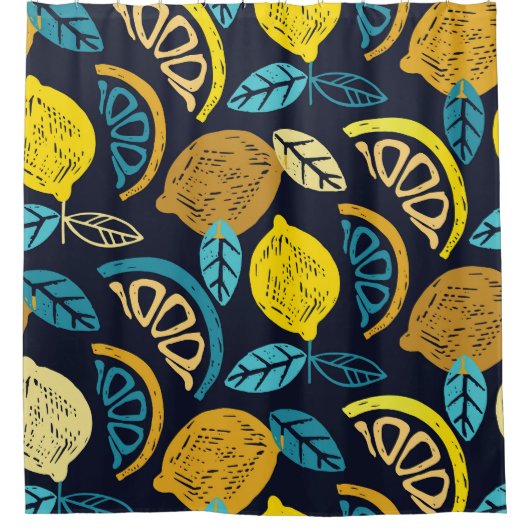 Citrus Lemon Doodle Muster Hintergrund Duschvorhang (Vorderseite)
