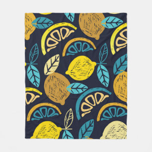 Citrus Lemon Doodle Muster Hintergrund Fleecedecke