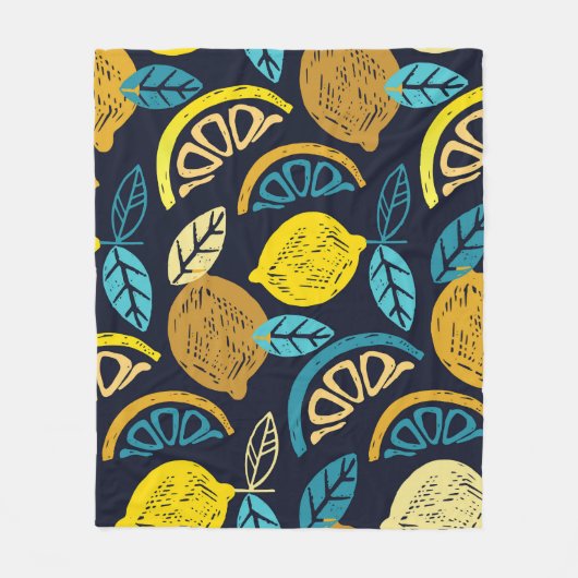 Citrus Lemon Doodle Muster Hintergrund Fleecedecke (Vorderseite)