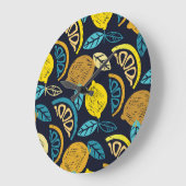 Citrus Lemon Doodle Muster Hintergrund Große Wanduhr (Winkel)