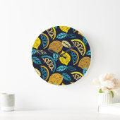 Citrus Lemon Doodle Muster Hintergrund Große Wanduhr (Zuhause)