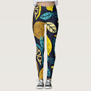 Citrus Lemon Doodle Muster Hintergrund Leggings