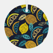 Citrus Lemon Doodle Muster Hintergrund Ornament Aus Glas (Rückseite)