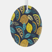 Citrus Lemon Doodle Muster Hintergrund Ornament Aus Glas (Vorderseite Rechts)