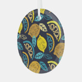 Citrus Lemon Doodle Muster Hintergrund Ornament Aus Glas (Vorderseite links)