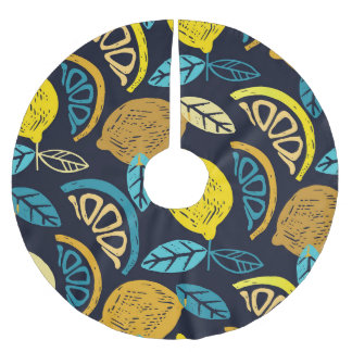 Citrus Lemon Doodle Muster Hintergrund Polyester Weihnachtsbaumdecke