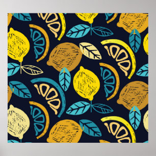 Citrus Lemon Doodle Muster Hintergrund Poster