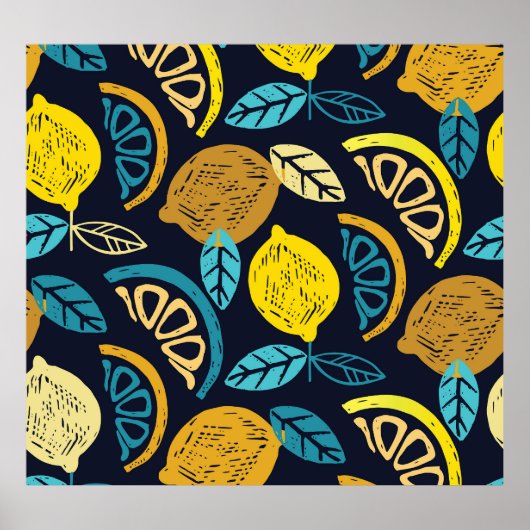 Citrus Lemon Doodle Muster Hintergrund Poster (Vorne)