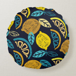 Citrus Lemon Doodle Muster Hintergrund Rundes Kissen